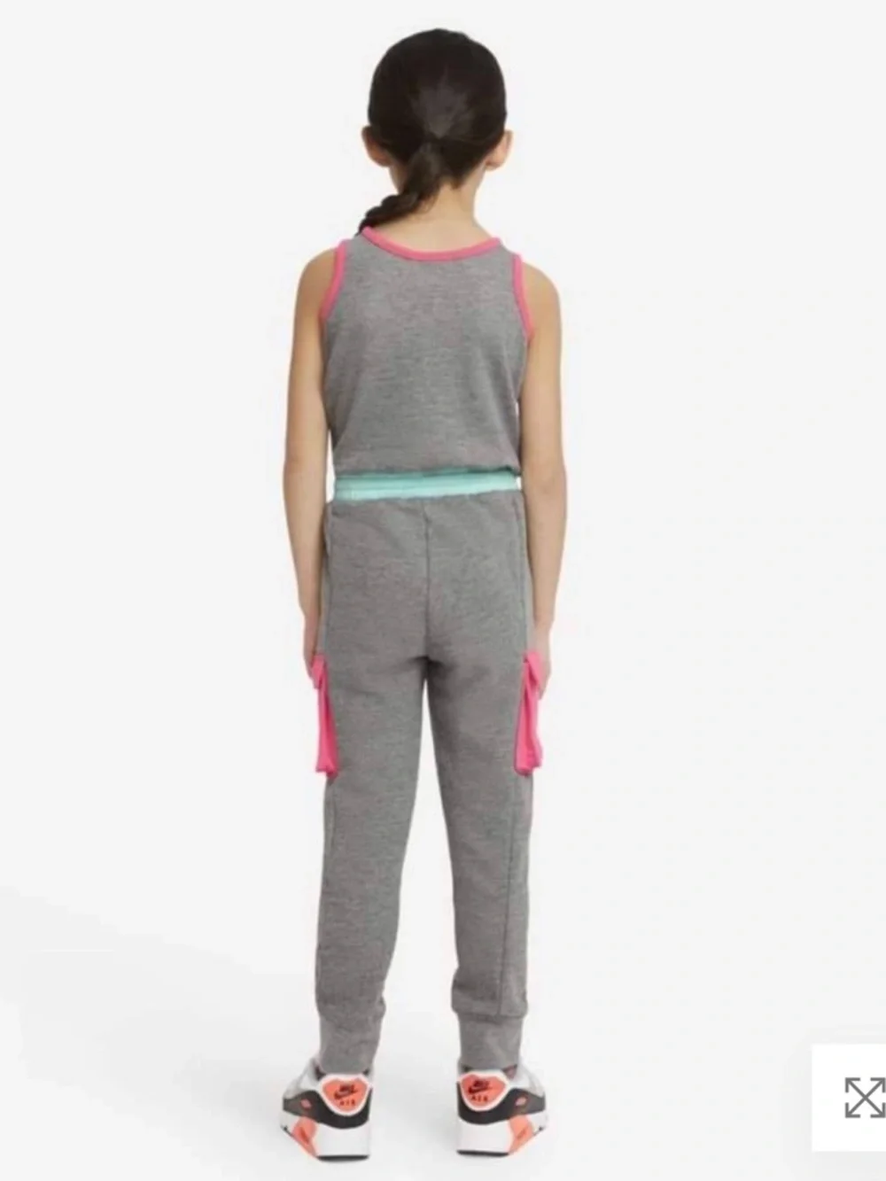 Nike Girls Sportswear Cargo Jumpsuit - Grey Pink Teal Colorblock Sz L or 6X